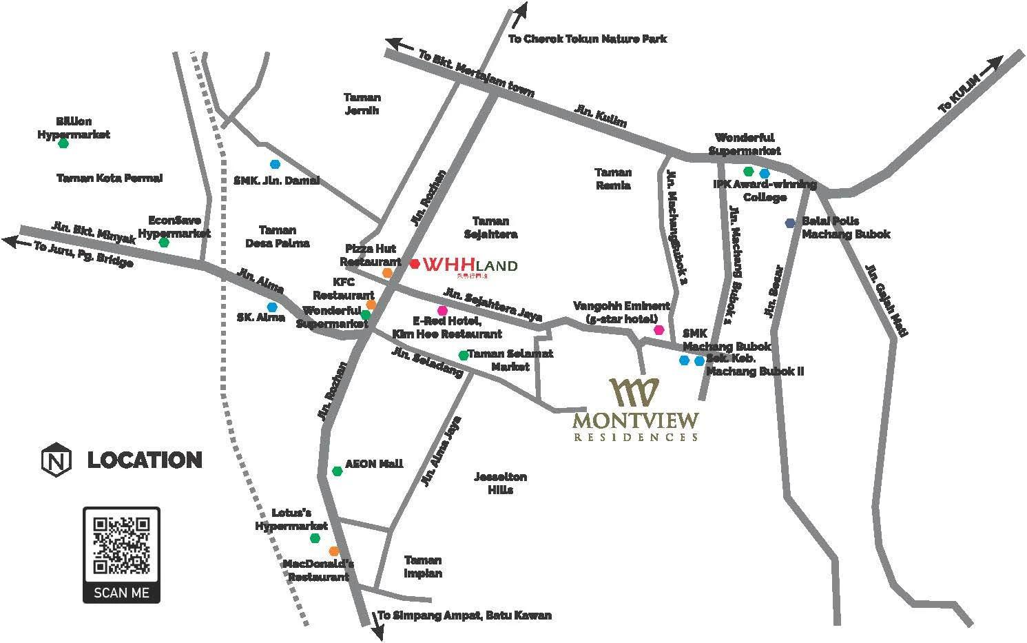 Montview Residences location map showing Machang Bubuk Bukit Mertajam and surrounding amenities