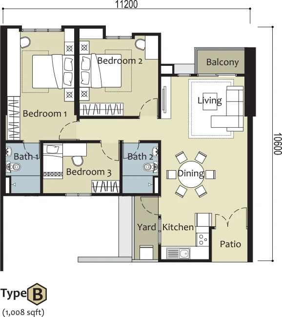 Type B — 1,008 sqft