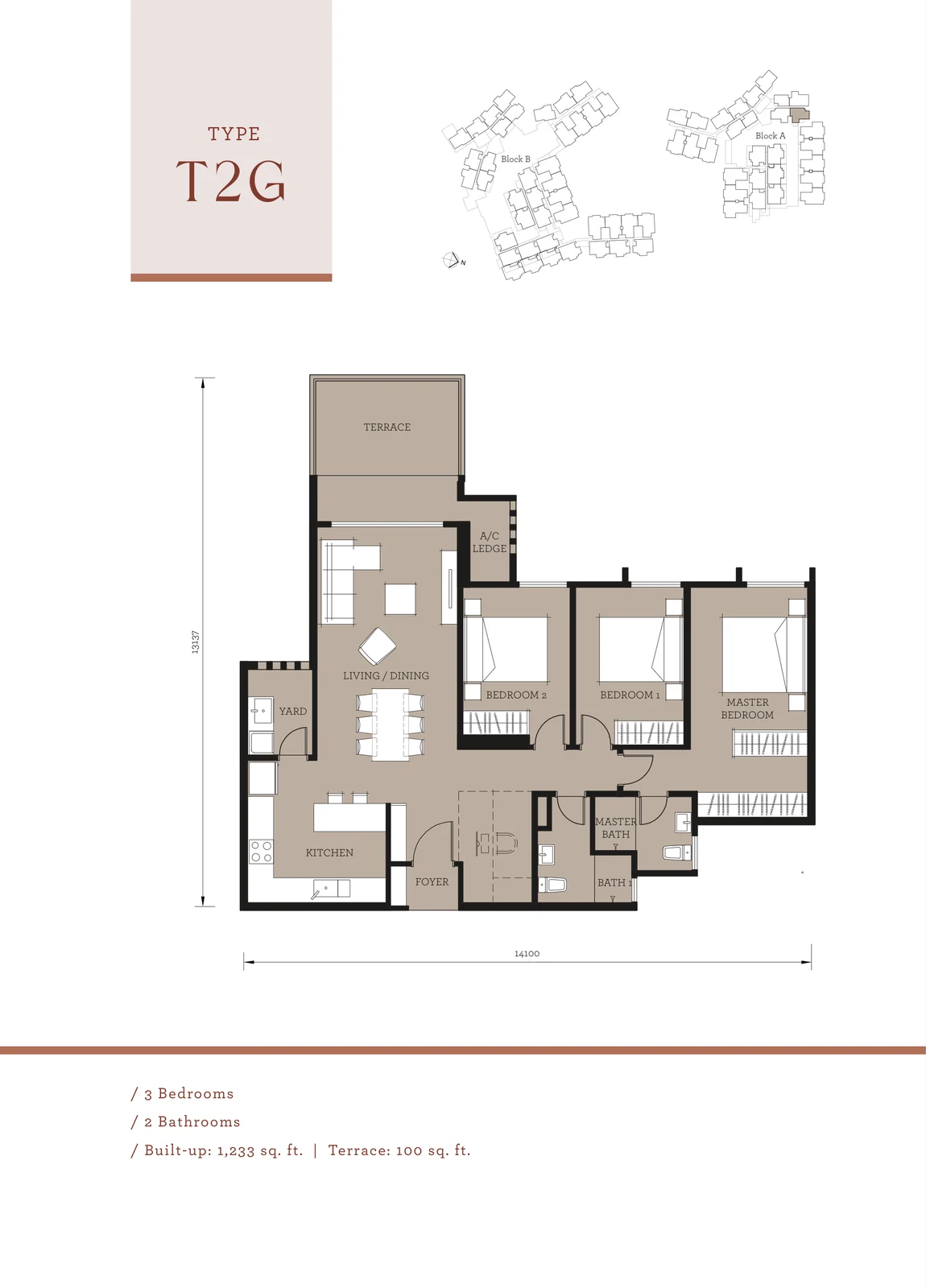 Type T2G — 1,233 sqft