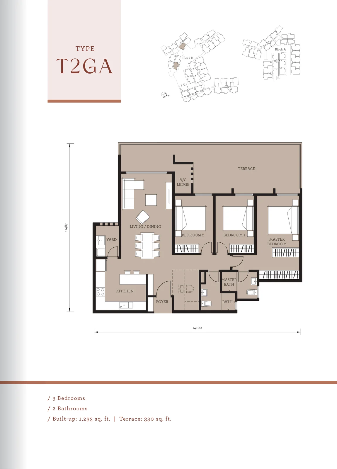Type T2GA — 1,233 sqft