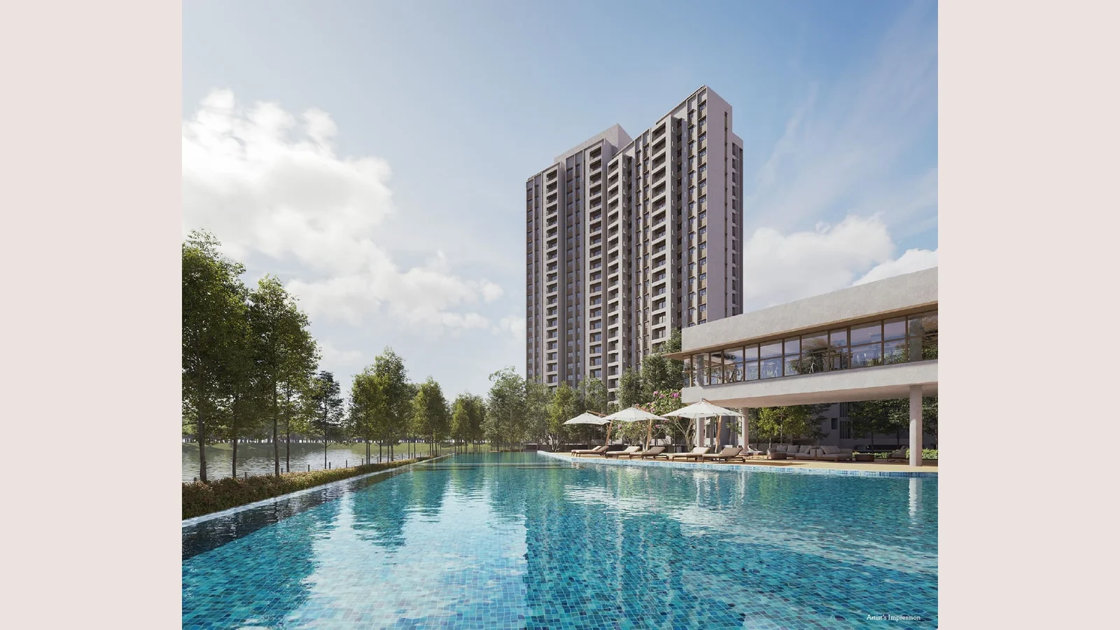Myra Cove infinity lap pool and clubhouse