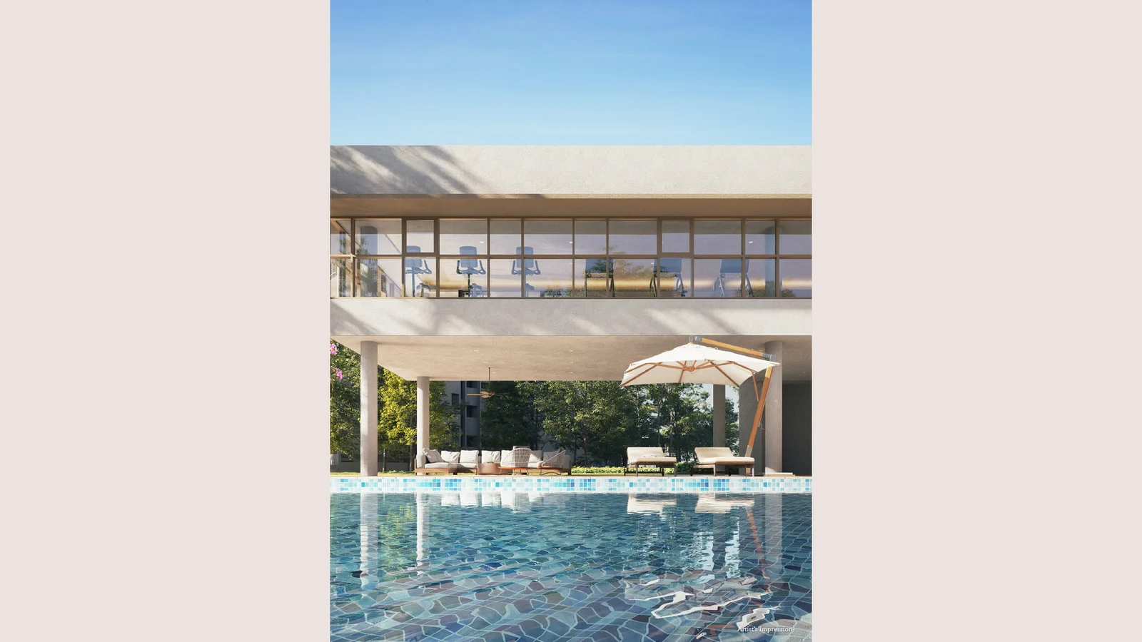 Myra Cove pool pavilion and sundeck lounge