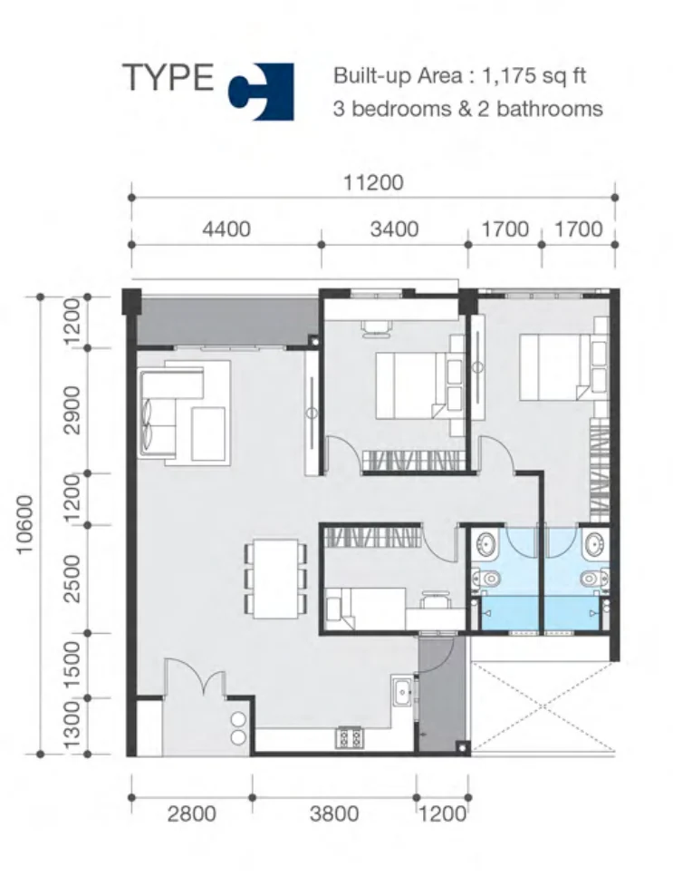 Type C β 1,175 sqft