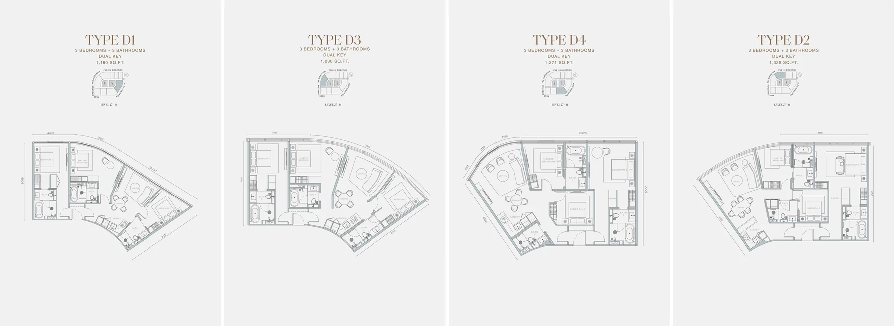 Type D1 / D3 / D4 / D2 — 1180-1329 sqft
