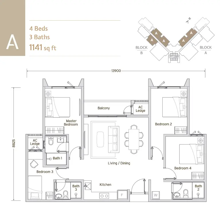 Type A — 1,141 sqft