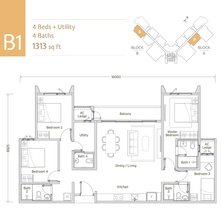 Type B1 — 1,313 sqft