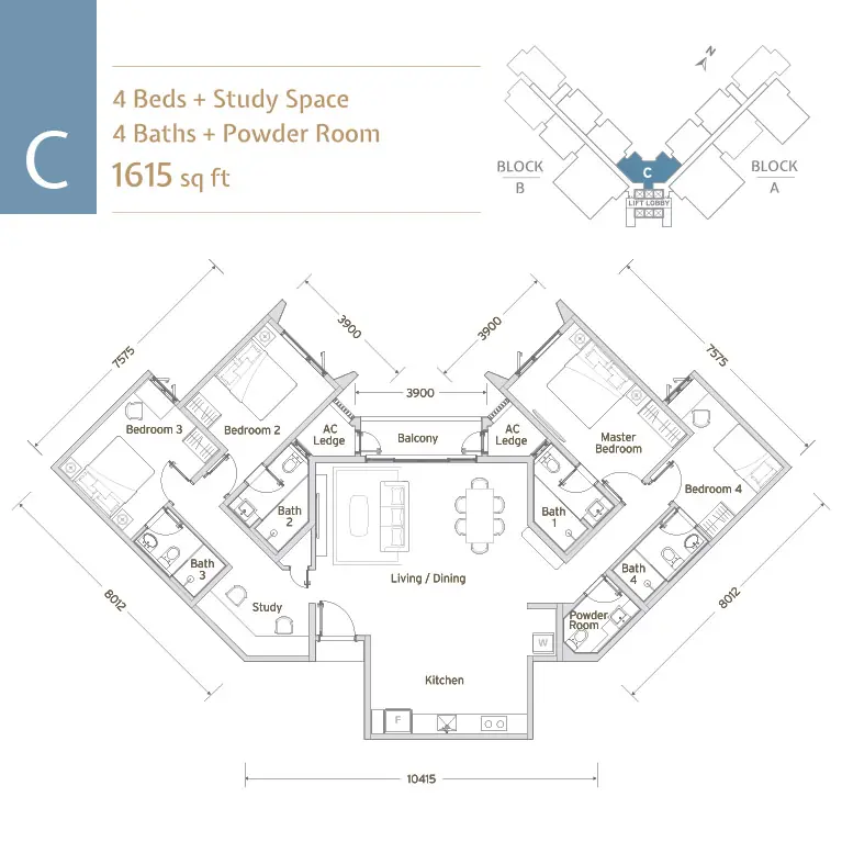 Type C — 1,615 sqft
