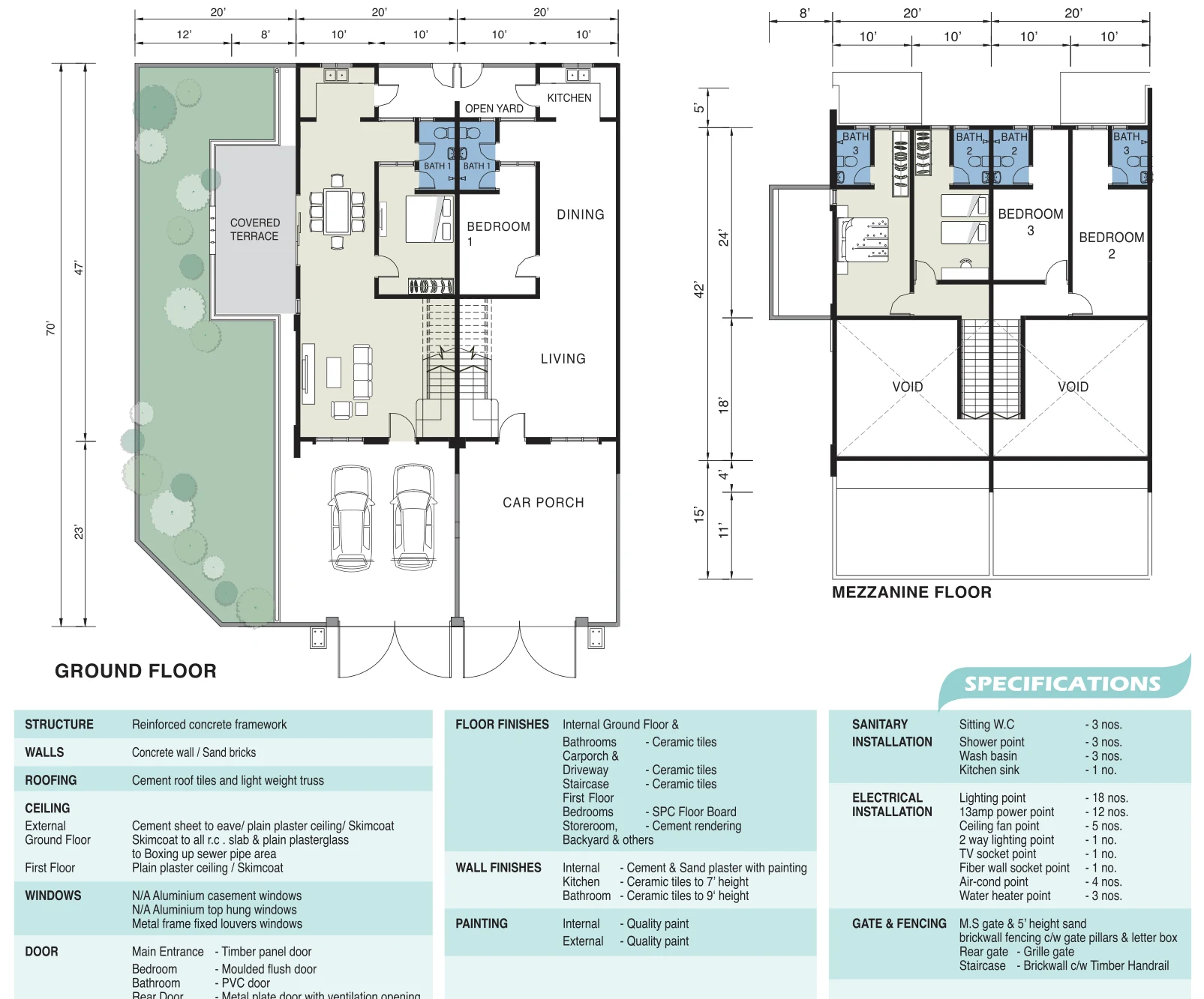 Type 2A - 1.5 Storey Terrace — 1400 sqft