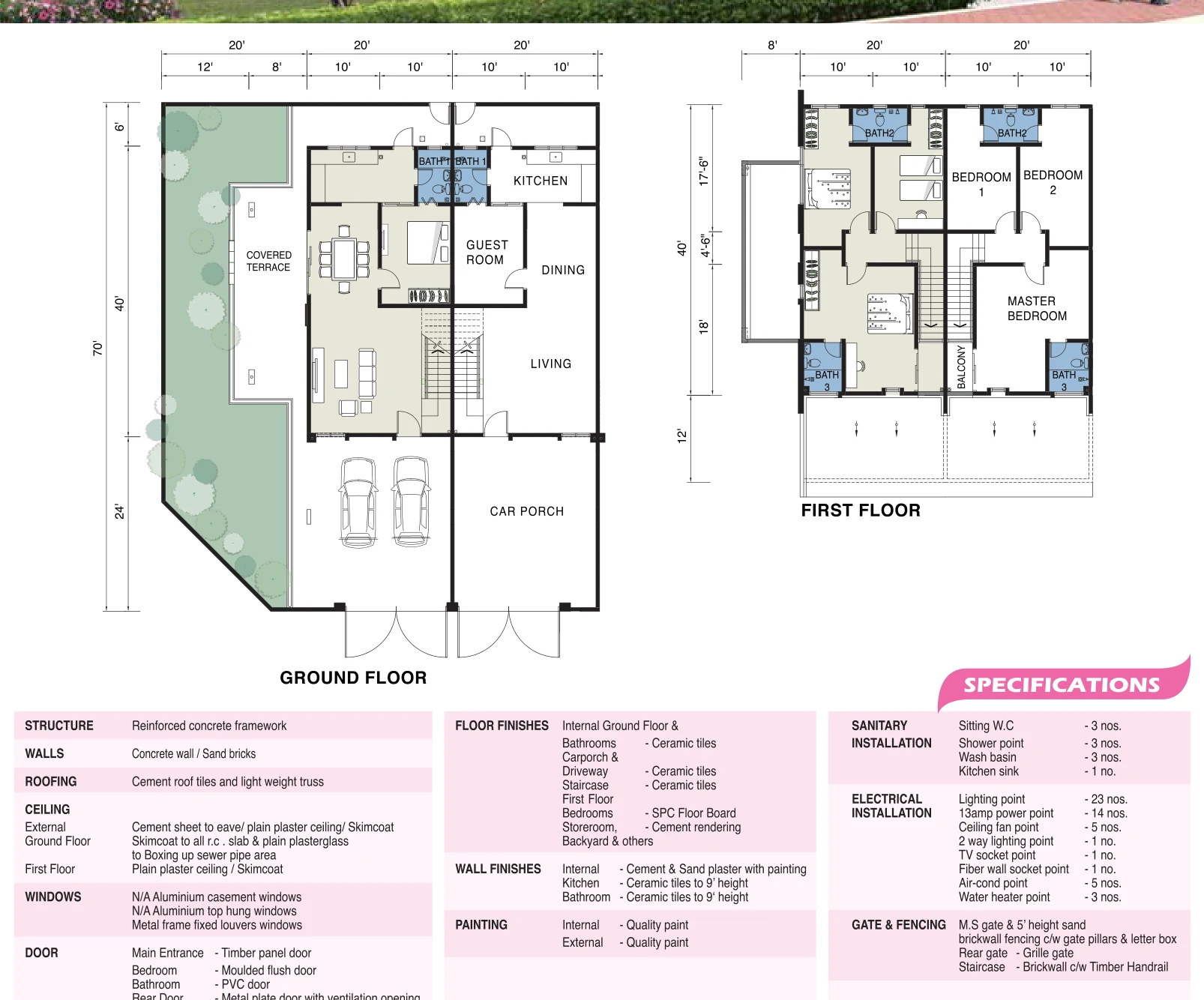 Type 2B - 2 Storey Terrace — 1400 sqft
