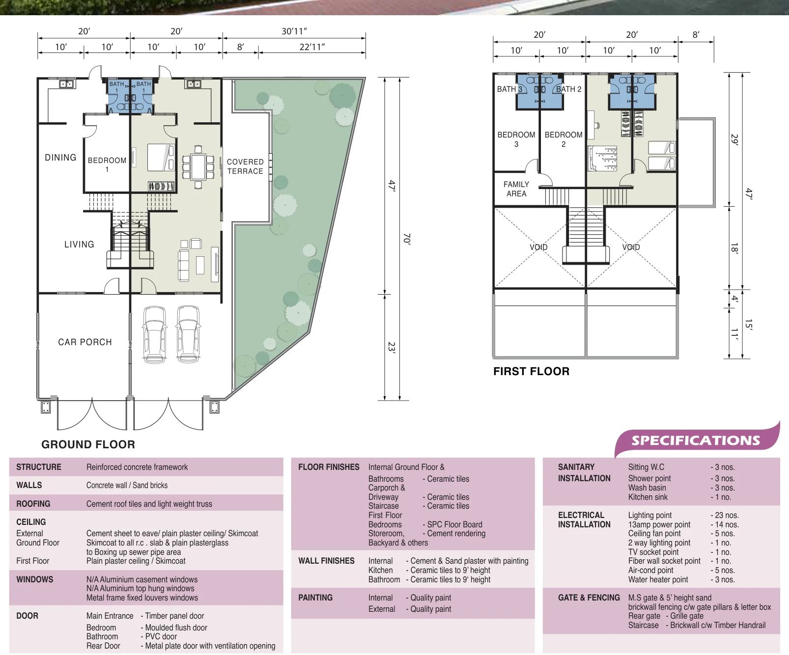 Type 3A & 3B - 1.5 Storey Terrace — 1400 sqft