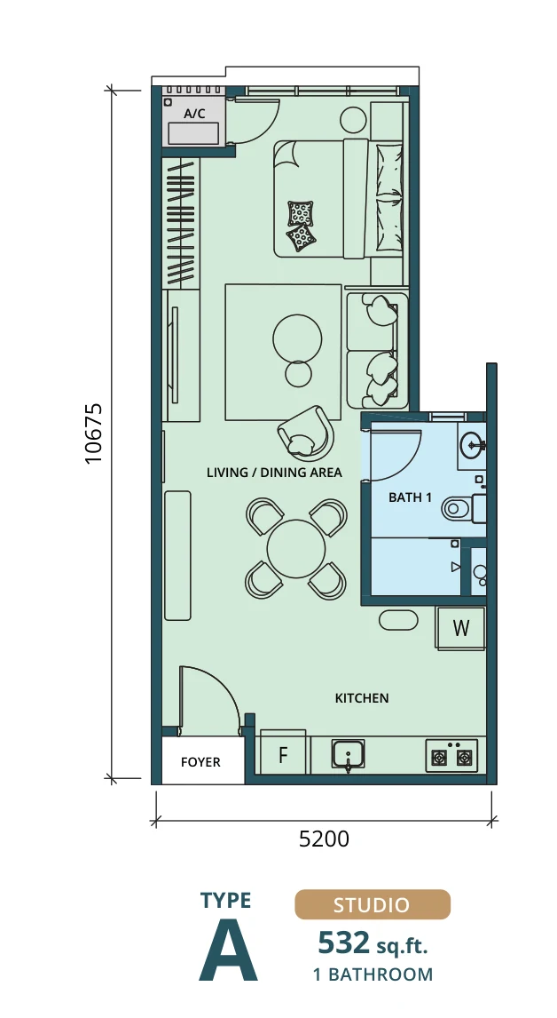 Type A — 532 sqft