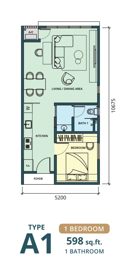 Type A1 — 598 sqft