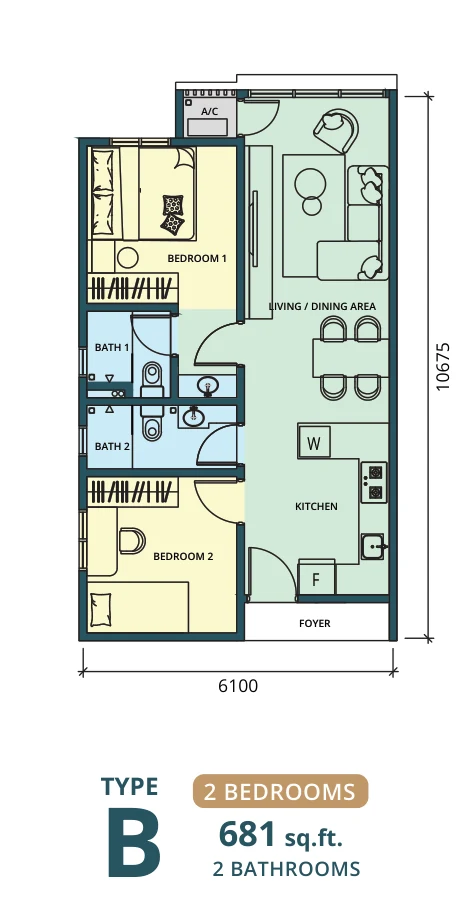 Type B — 681 sqft
