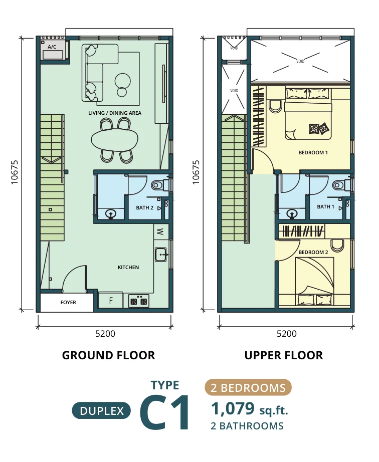 Type C1 — 1,079 sqft