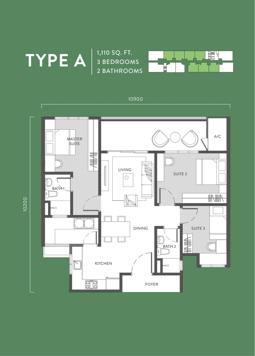 Type A — 1,110 sqft