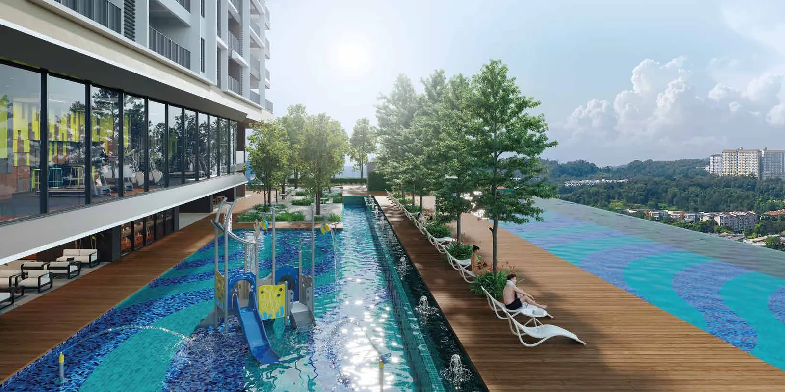 Quaver Residence infinity pool and deck on Level 11