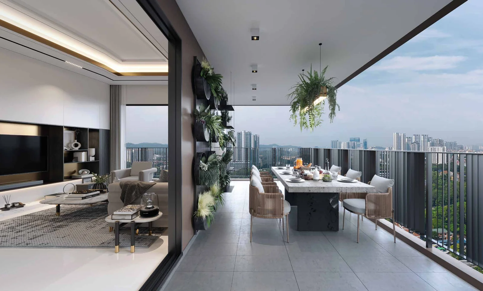 Quaver Residence L-shaped balcony and dining area