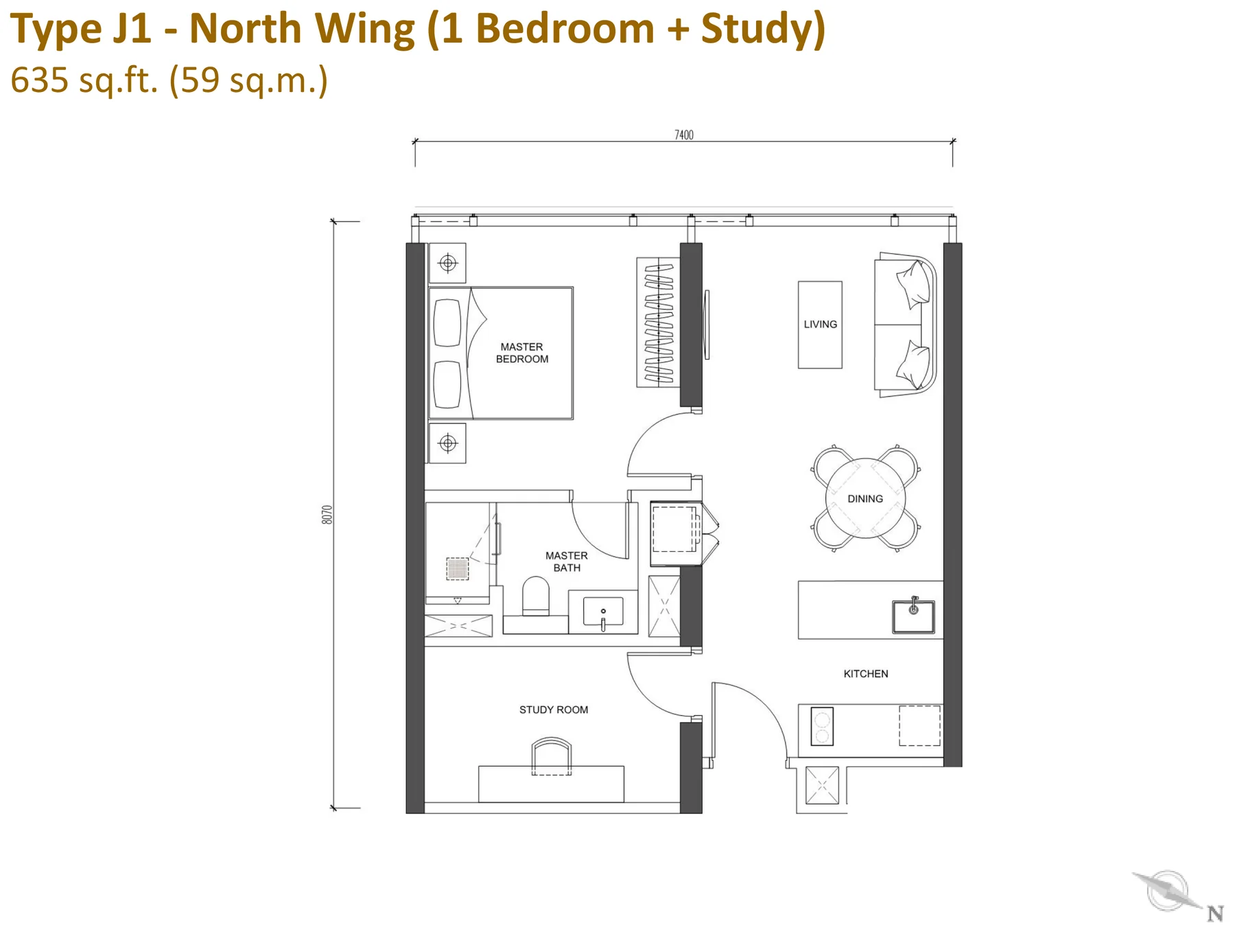 Type J1 — 635 sqft