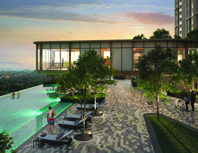 Senna Heights pool pavilion at dusk
