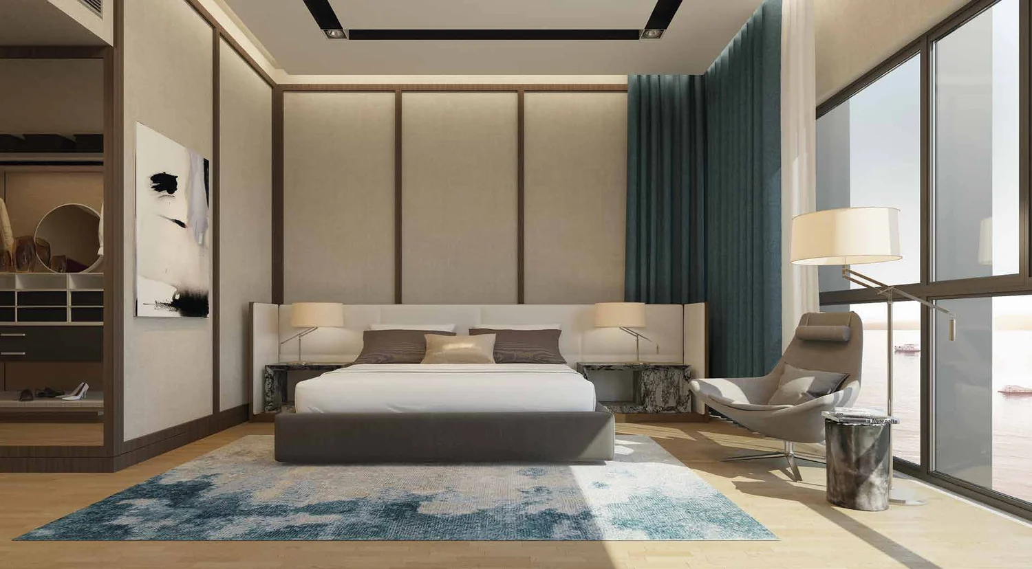 Southern Marina Residences master bedroom with marina view
