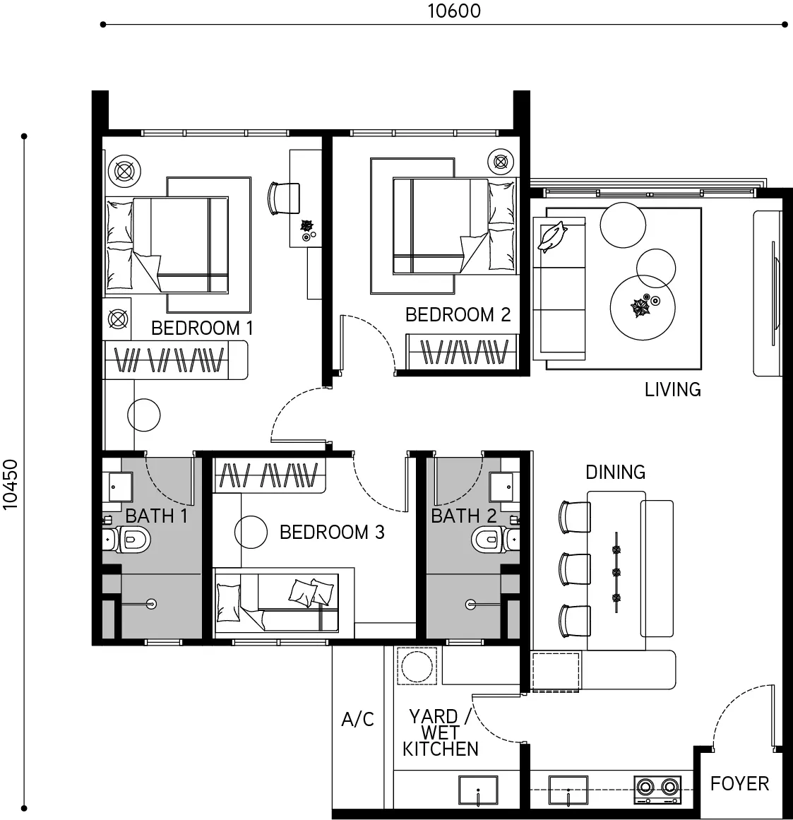 Type C — 1,033 sqft