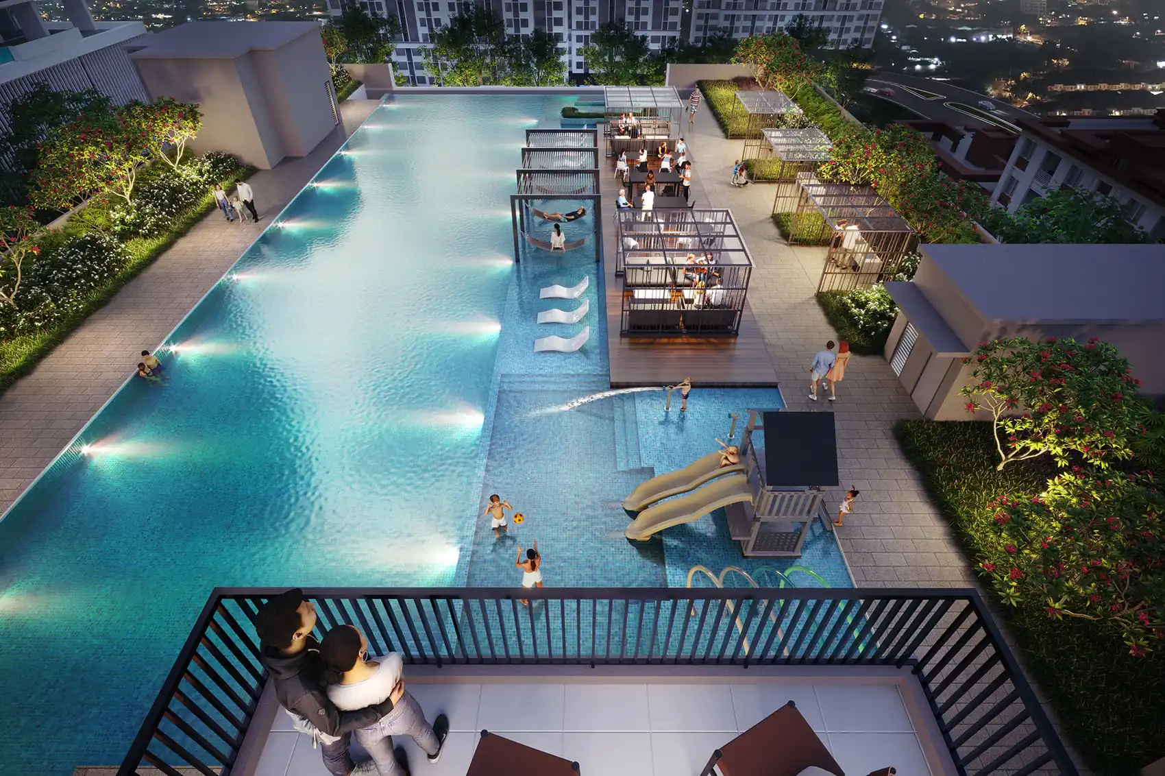 Tangen Residences level 7 pool deck aerial view