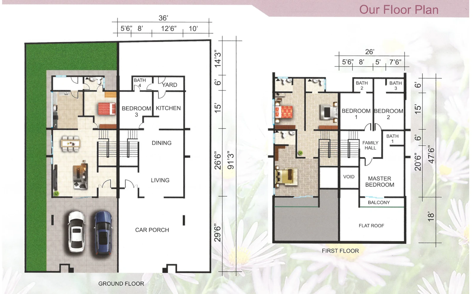 Type Double Storey Semi-D — 36' x 88'6" - 36' x 92'4" sqft