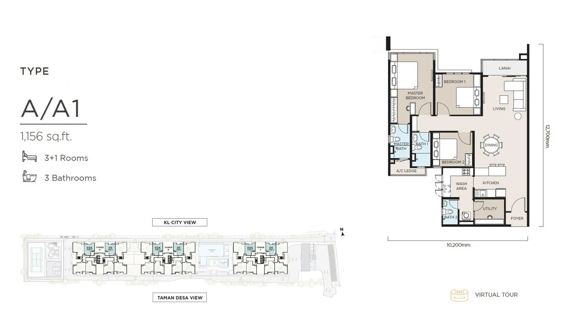 Type A/A1 — 1,156 sqft