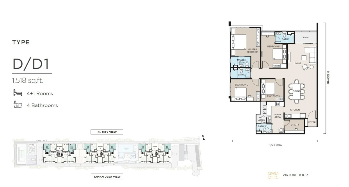 Type D/D1 — 1,518 sqft