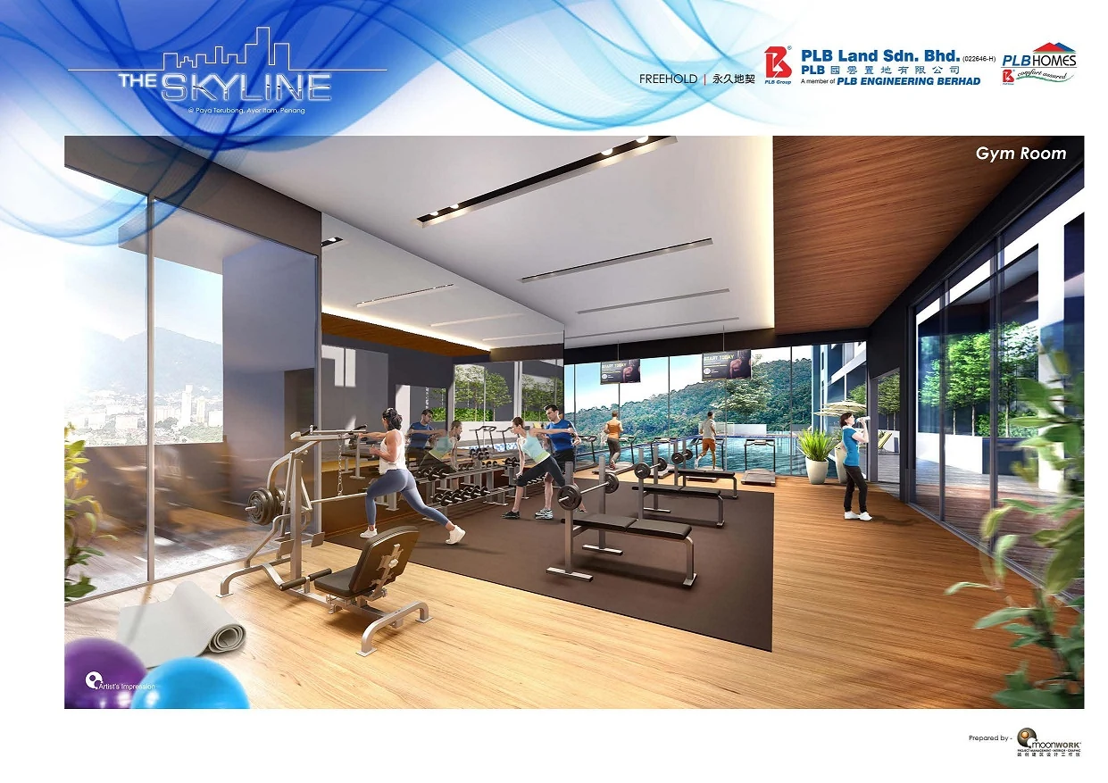 The Skyline gym room overlooking the hills
