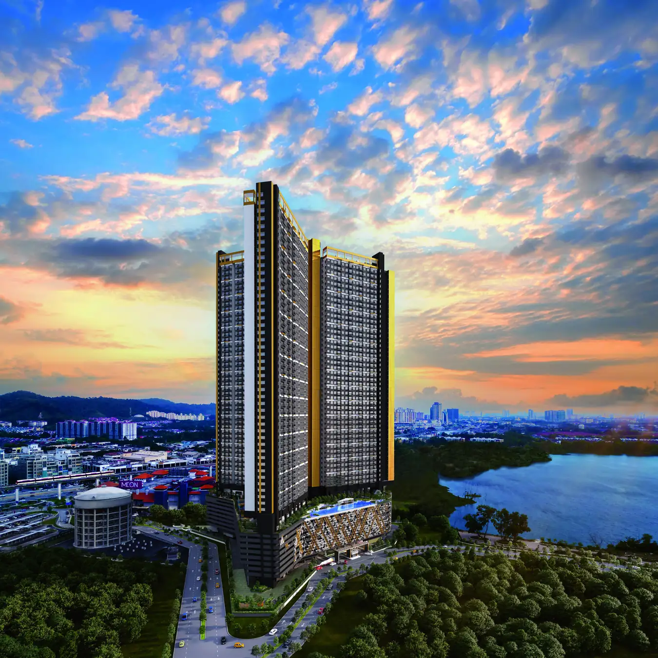 The Wyn Residences Puchong tower facade at dusk