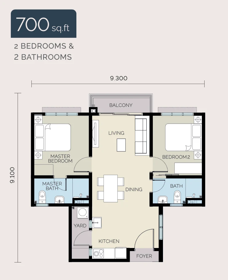 Type B — 700 sqft