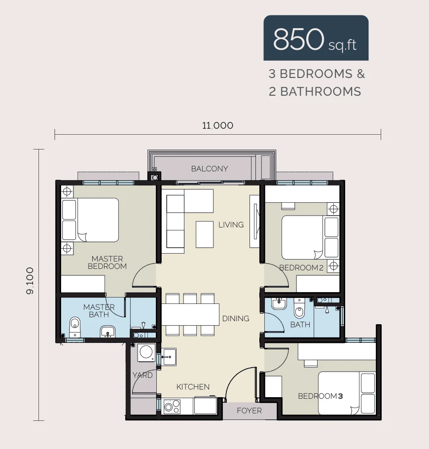 Type C — 850 sqft