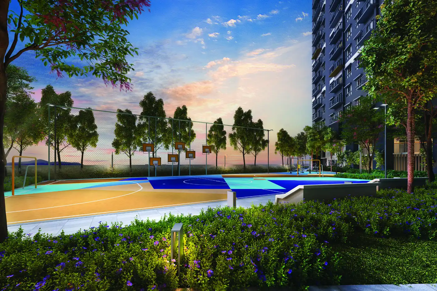 The Wyn Residences lap pool and multifunction play court