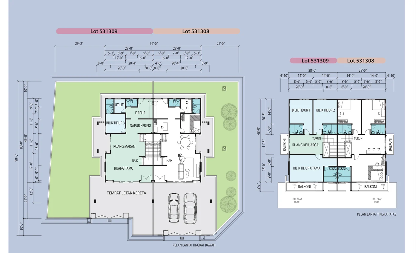 Type Double Storey Semi-Detached — 50' x 90' and 57'2" x 80' sqft