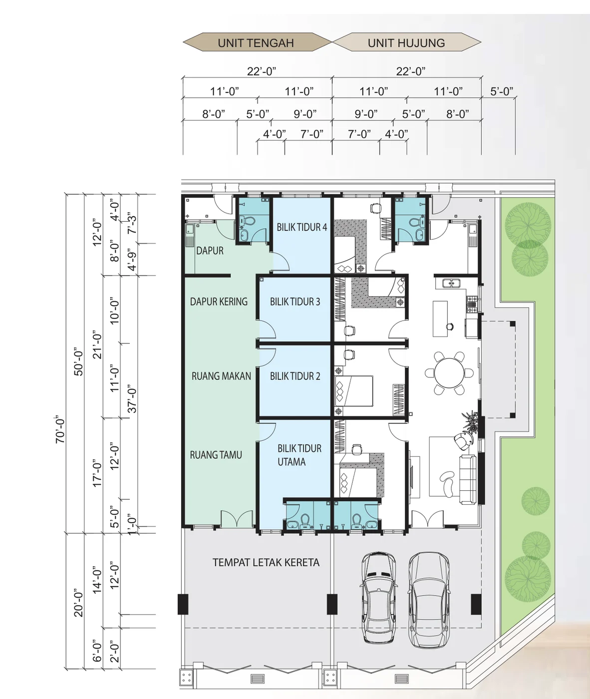 Type Single Storey Terrace — 22' x 70' sqft