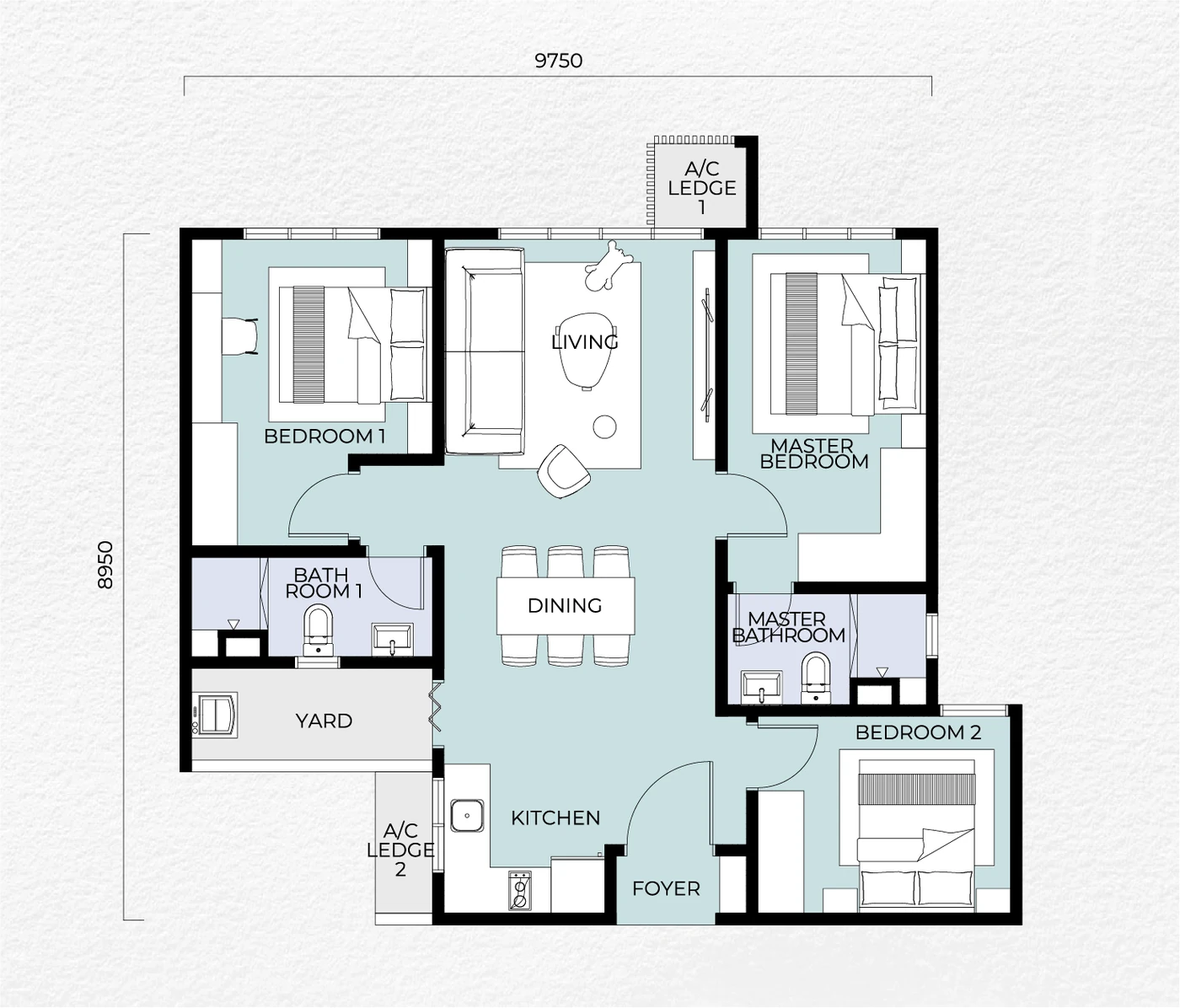 Type A — 937 sqft