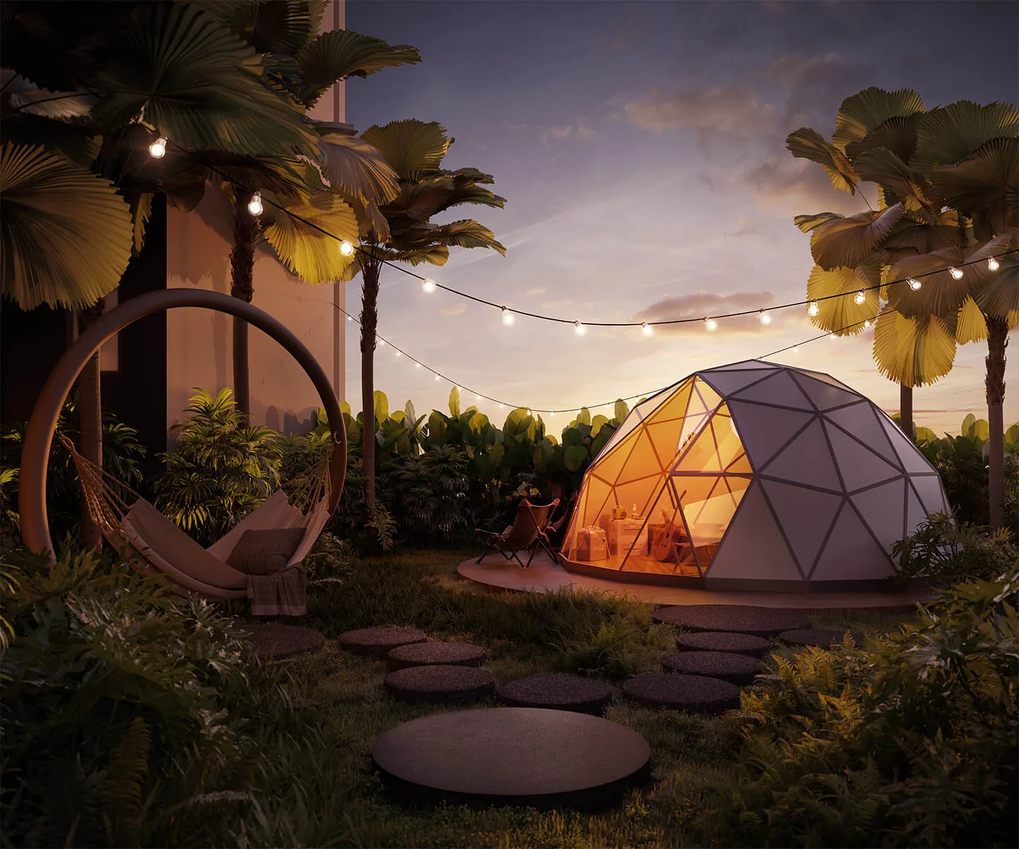 Trinity Rainfora Glamping Forest with dome tent and hammock