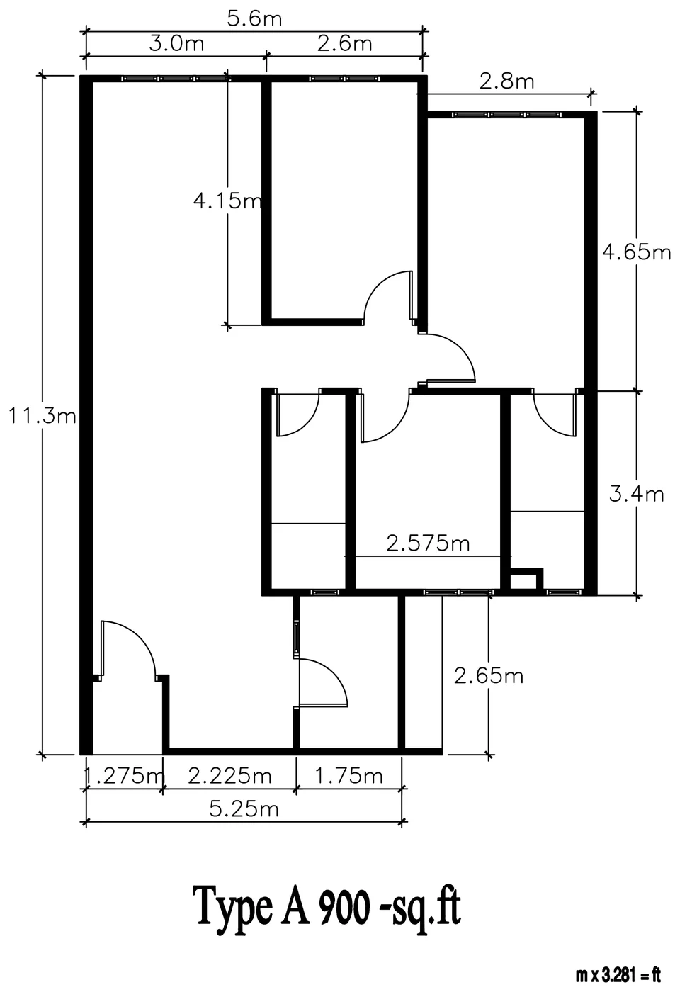 Type A — 900 sqft