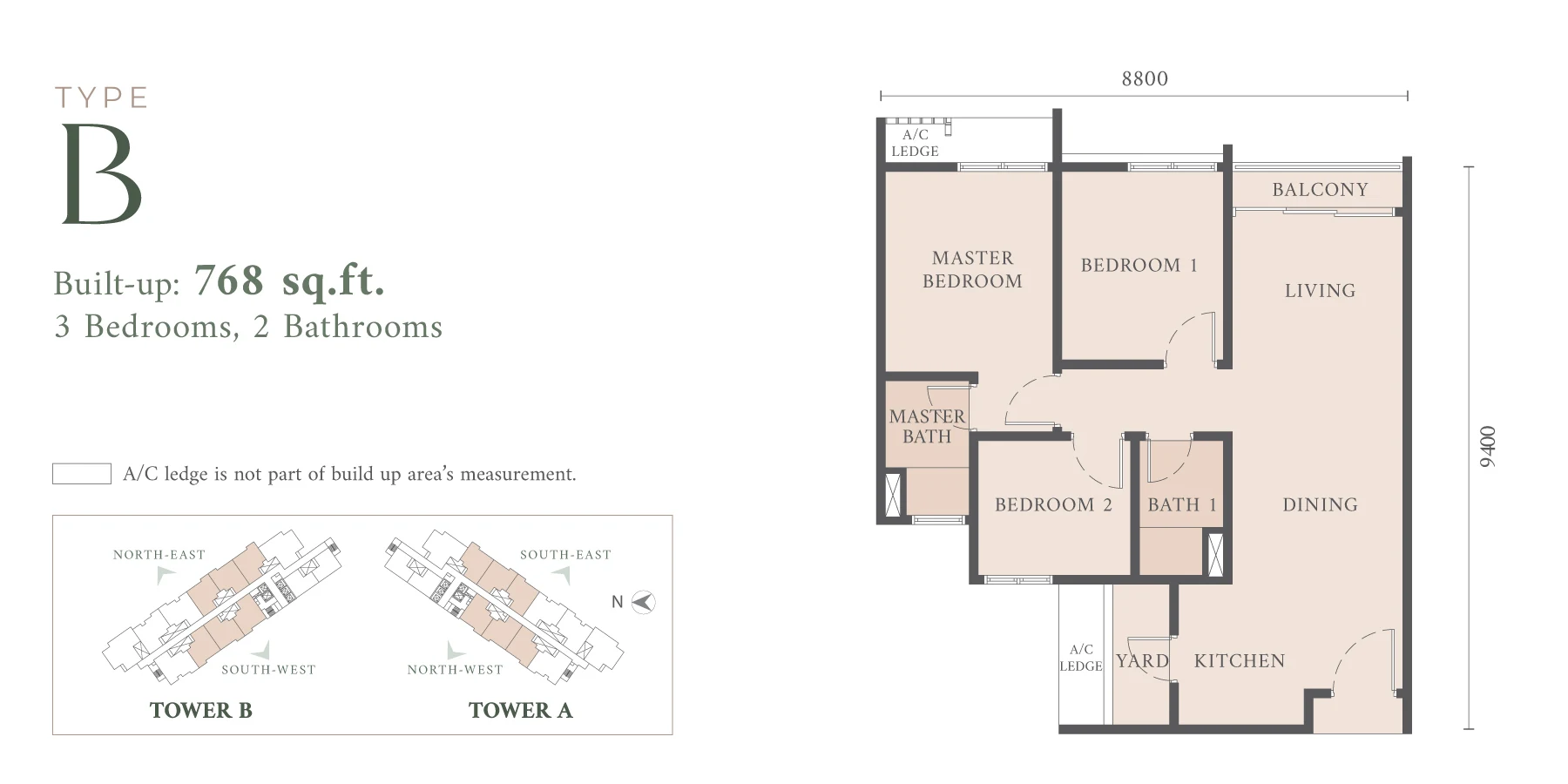 Type B — 768 sqft
