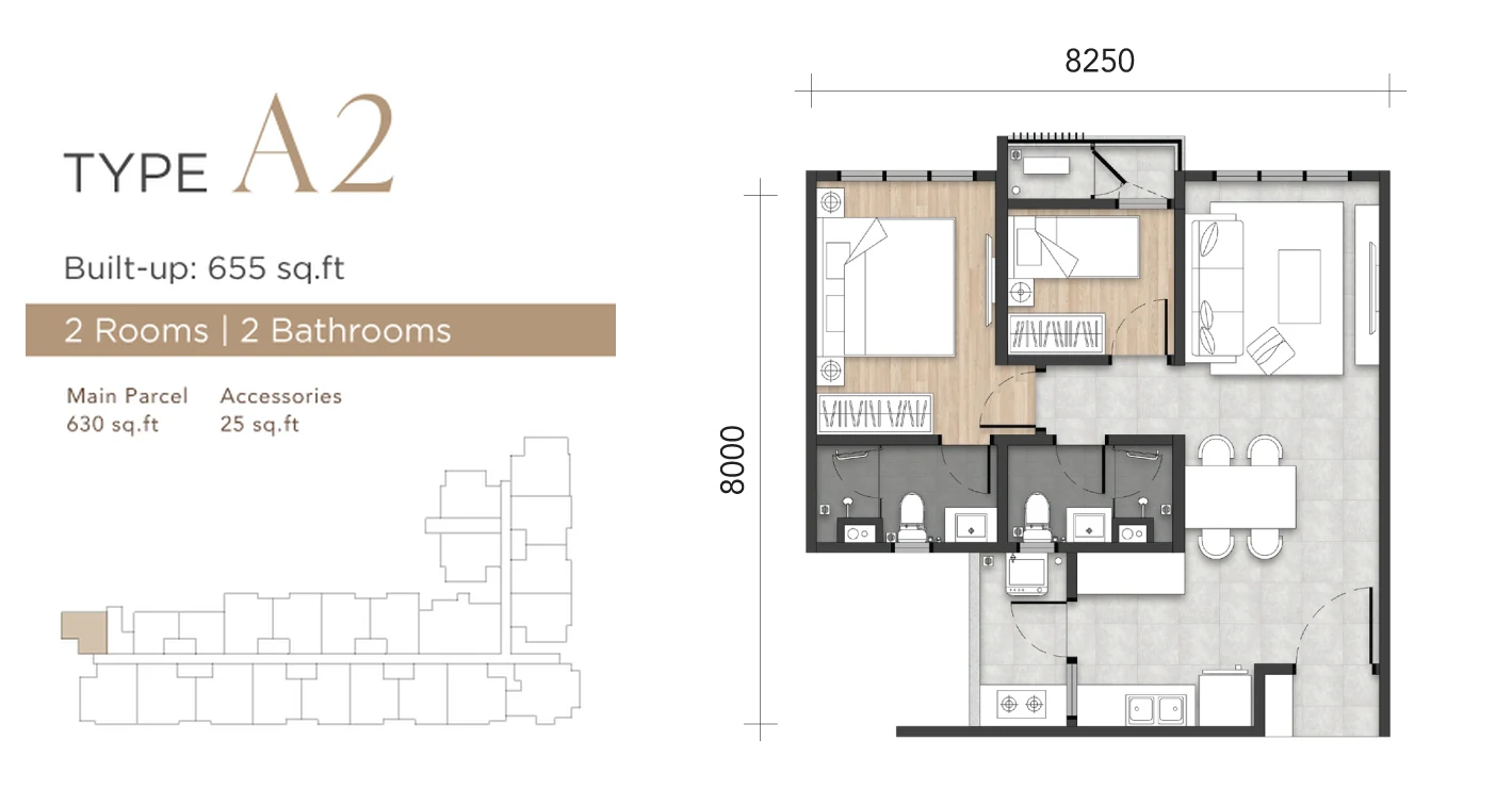 Type A2 — 655 sqft