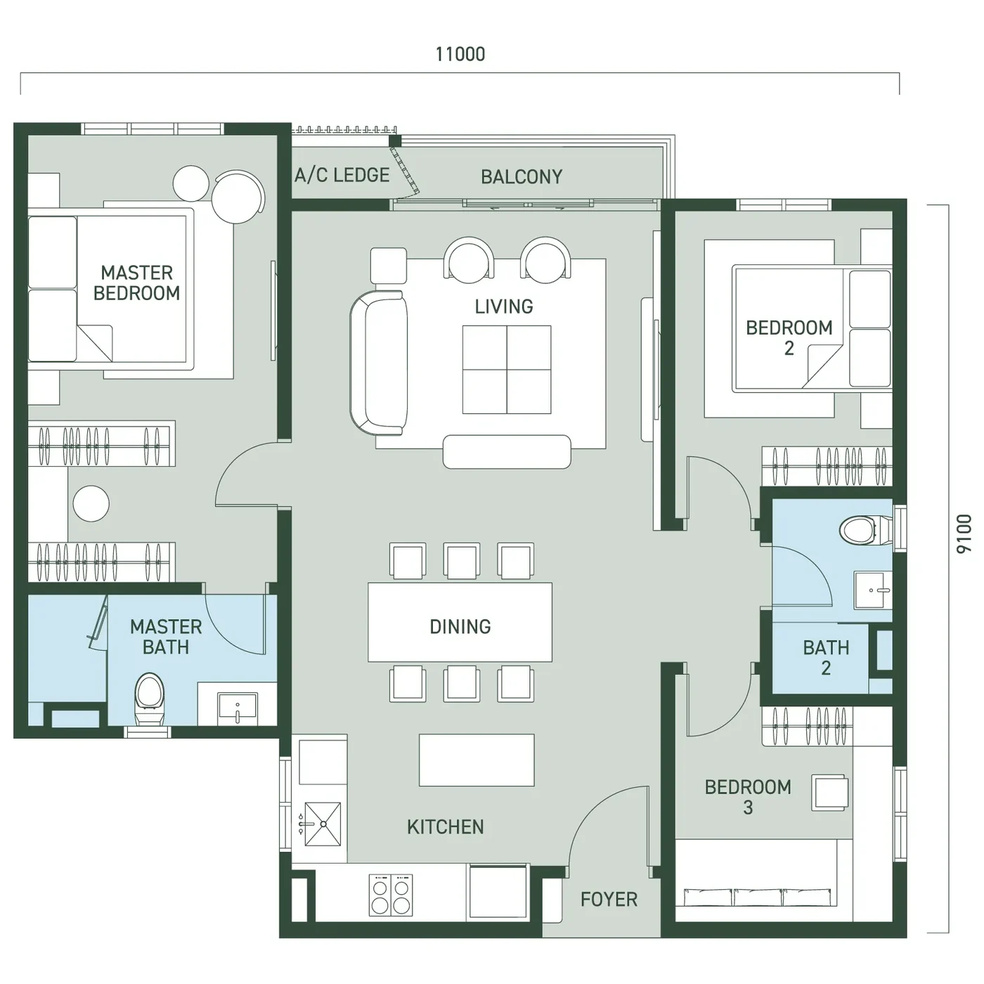 Type B — 1,062 sqft