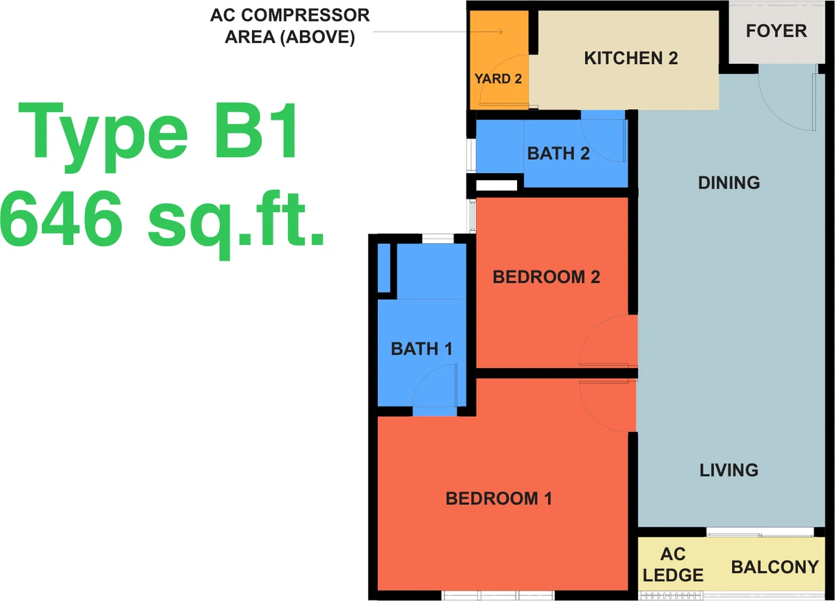 Type B1 — 646 sqft