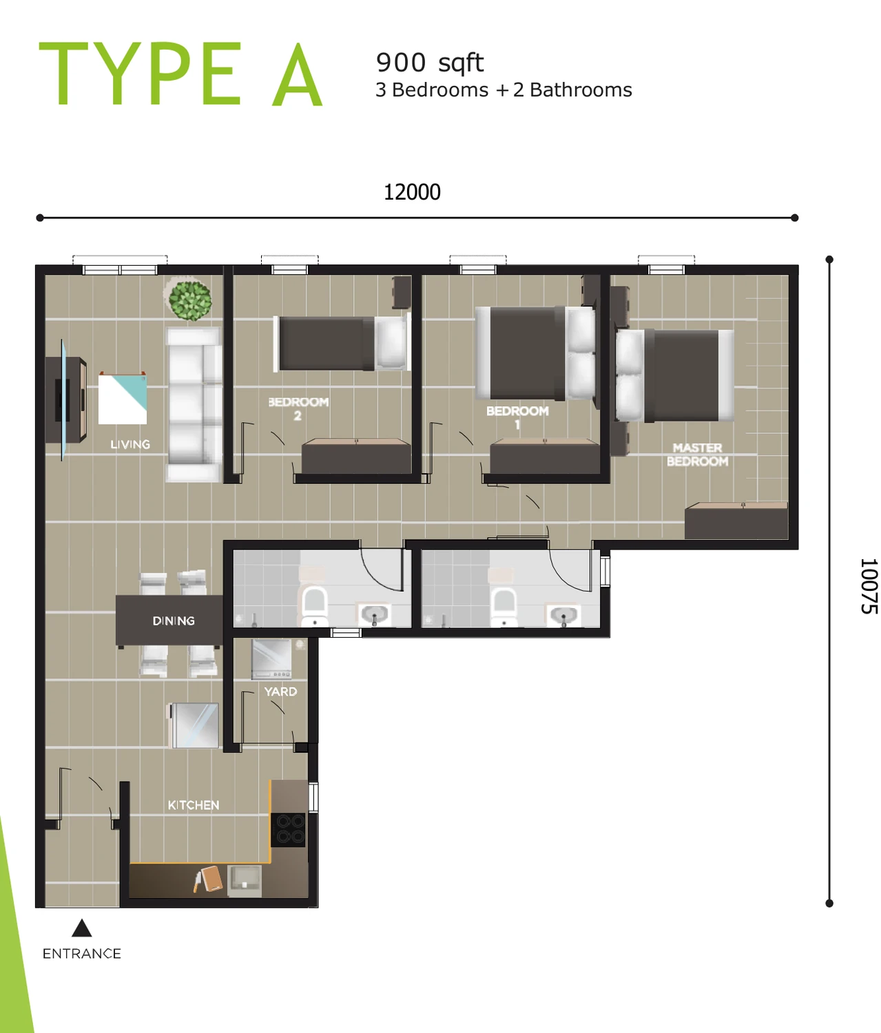 Type A — 900 sqft