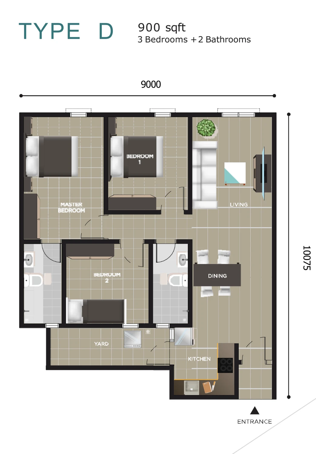 Type D — 900 sqft