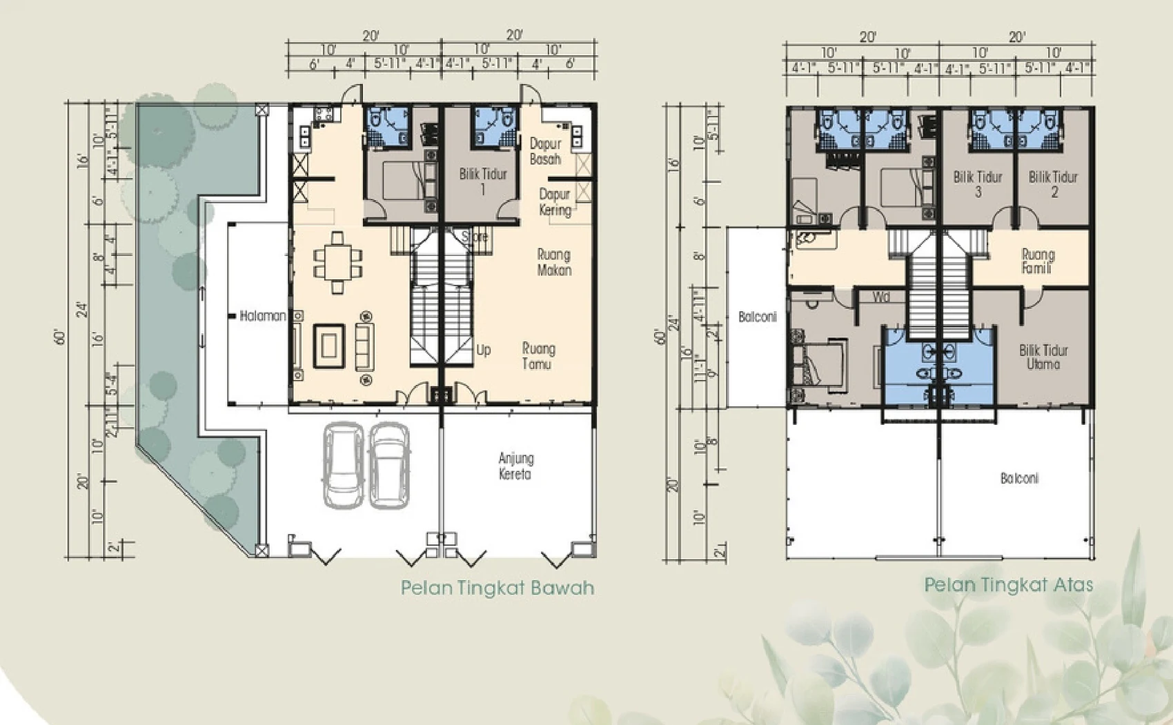 Type Double Storey Terrace 20' x 60' — 20' x 60' sqft