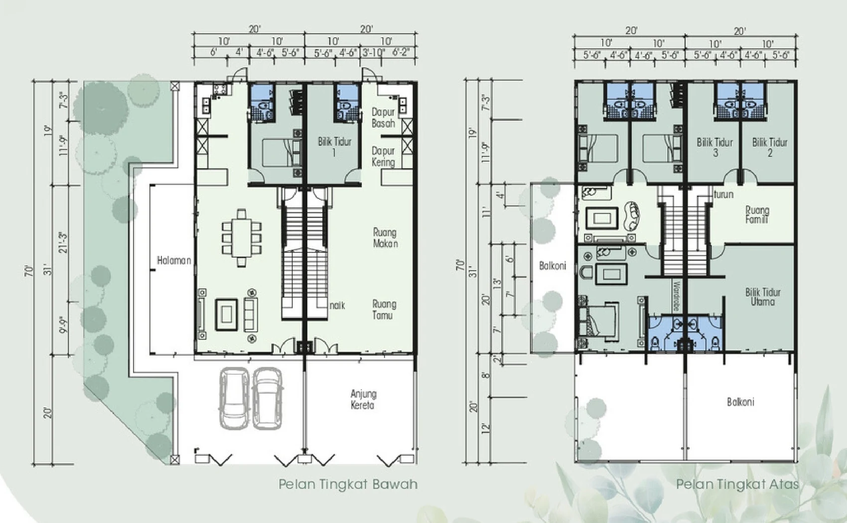 Type Double Storey Terrace 20' x 70' — 20' x 70' sqft