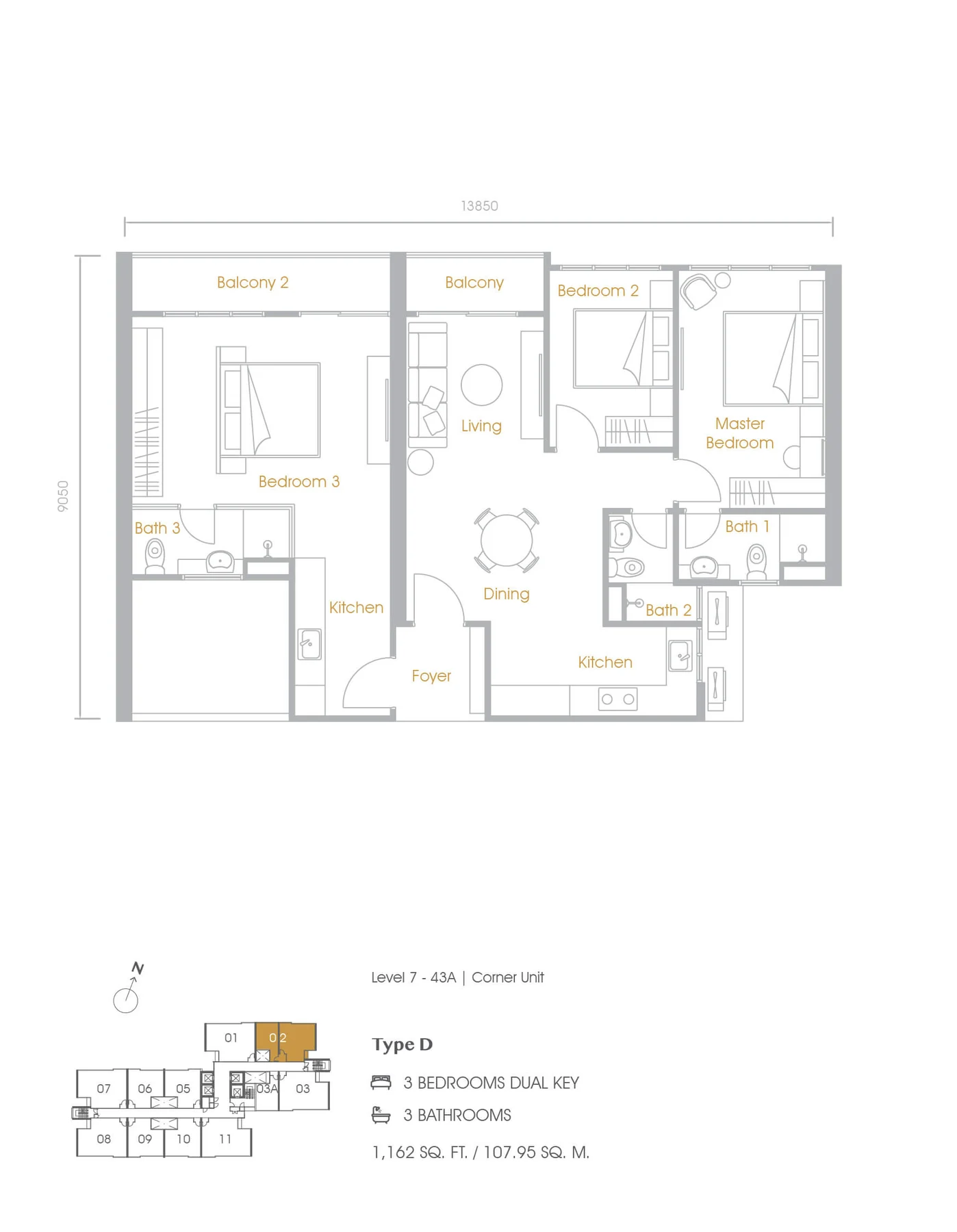 Type D — 1,162 sqft