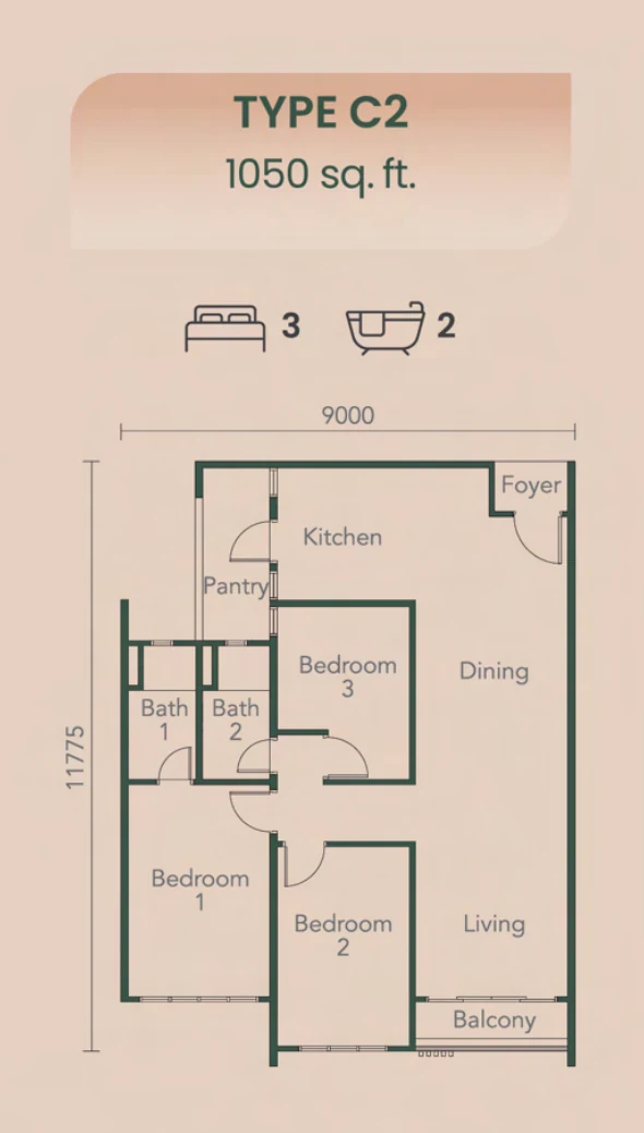 Type C2 — 1050 sqft