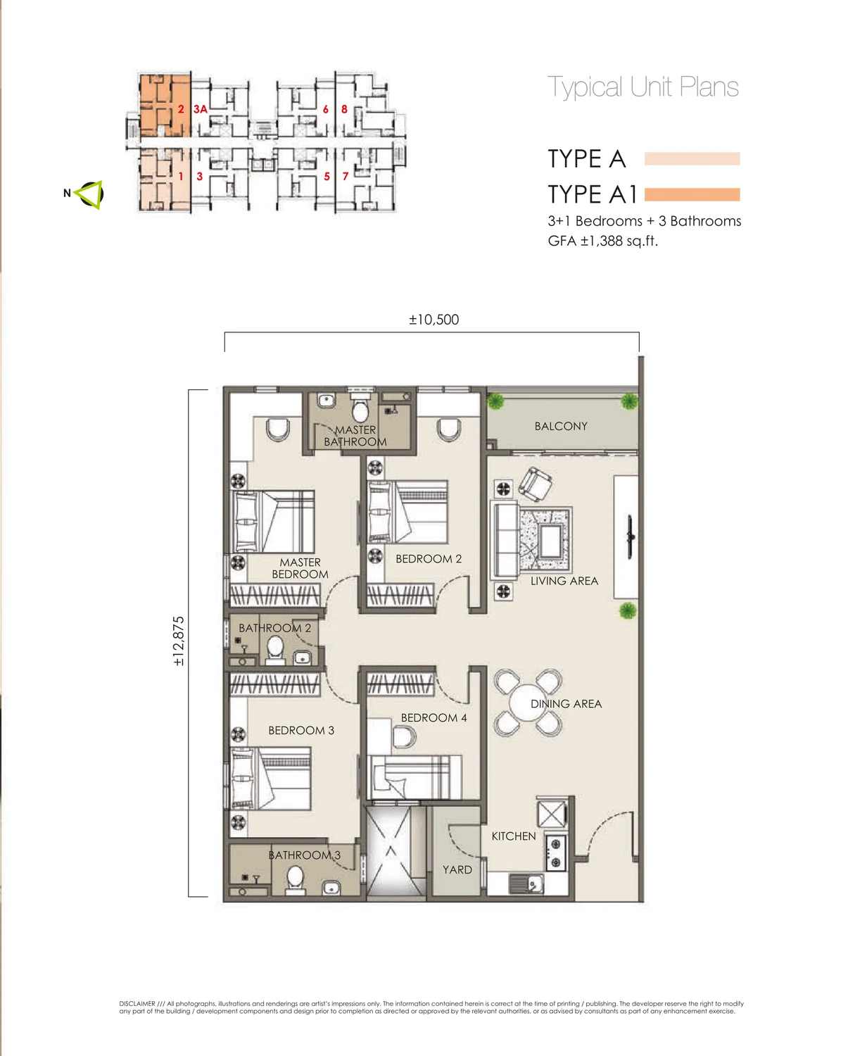 Type A and A1 — 1,388 sqft